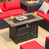 42-inch propane fire pit table with ore powder surface, featuring a solid steel structure and lava rocks for outdoor.