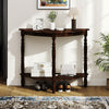 Elegant half-moon console table in espresso with cloud-shaped shelves, ideal for entryways and living spaces.