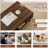 Rectangular 42-inch mid-century modern coffee table in walnut with open compartment for organized storage and easy.