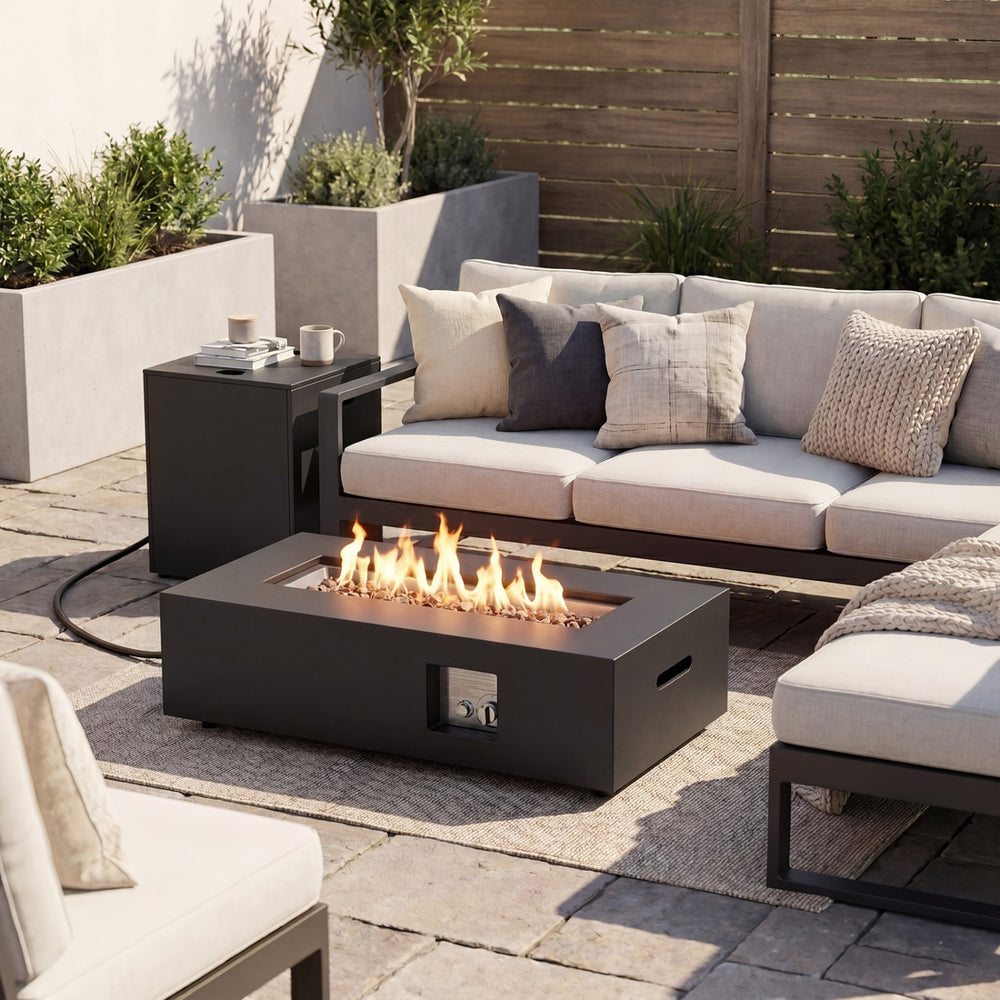 42 Inch Outdoor Rectangular Fire Table 50,000 BTU with Tank Holder-Black - Gallery View 1 of 11
