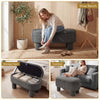 Gray corduroy storage ottoman bench with plush fabric, sturdy legs, and versatile use as a shoe bench or footstool.