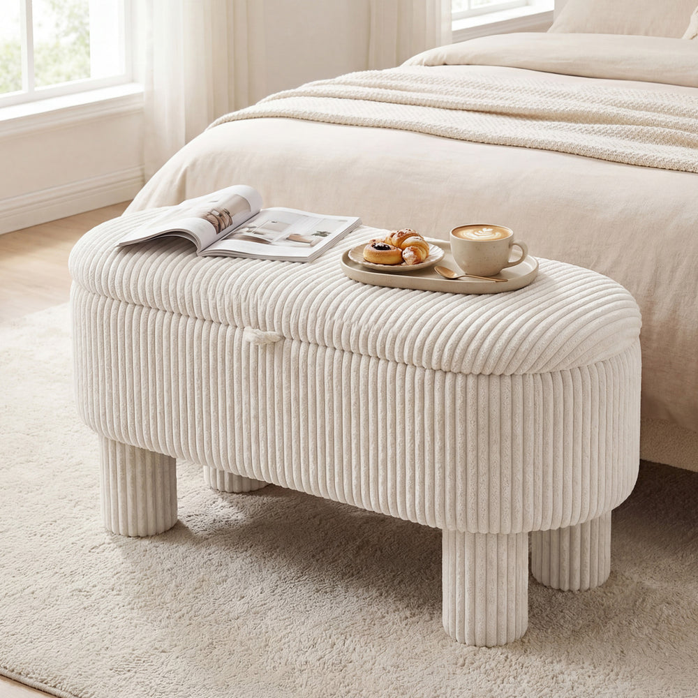 42 Inch Storage Ottoman Bench Corduroy Fabric Upholstered Foot Stool-Beige - Gallery View 1 of 10