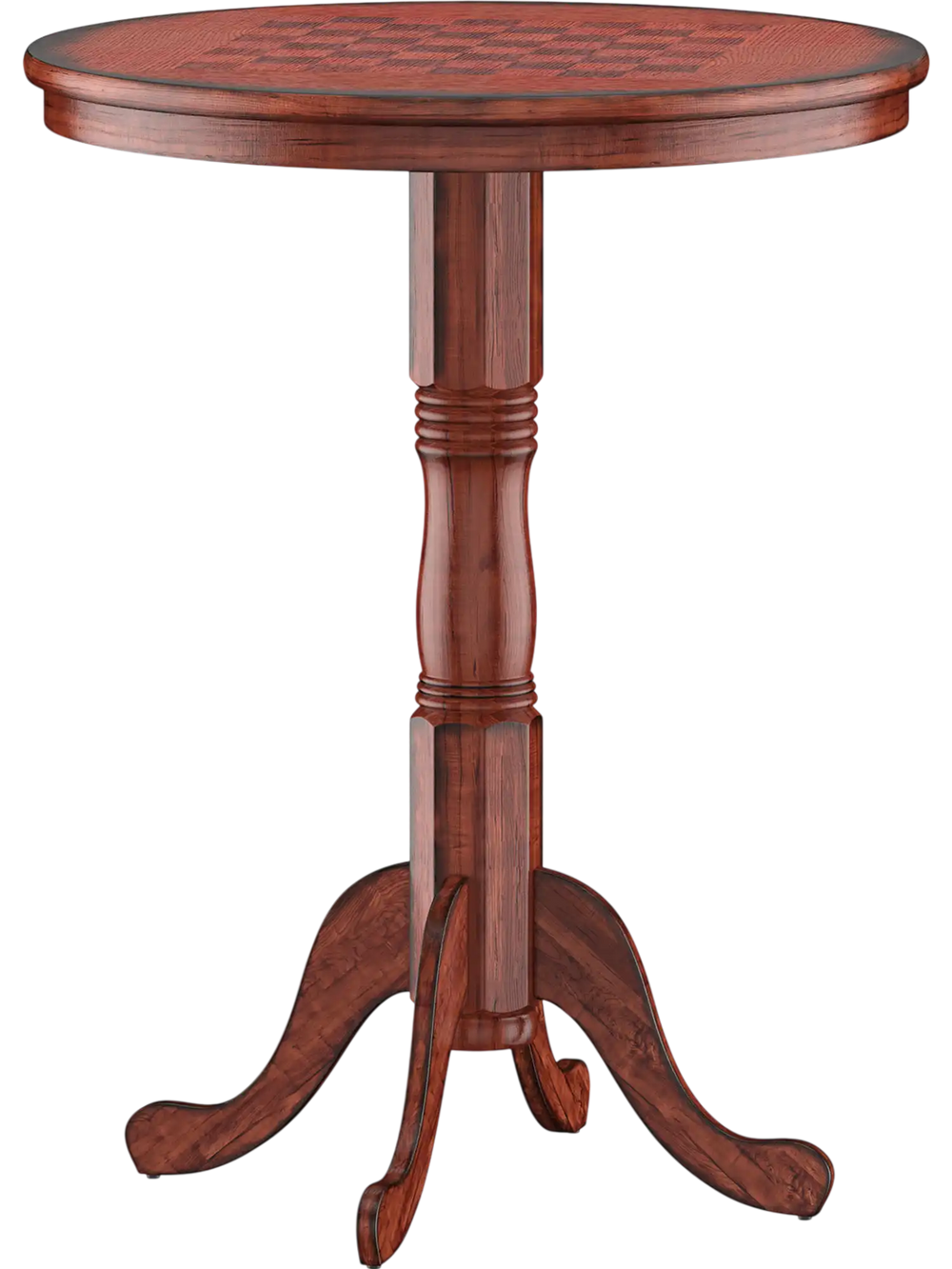 42 Inch Wooden Round Pub Pedestal Side Table with Chessboard