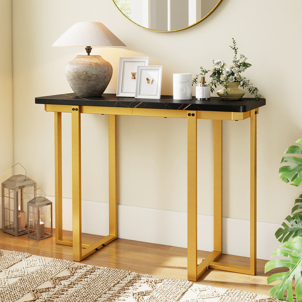 42 Inches Modern Faux Marble Entryway Table with Geometric Metal Frame-Black - Gallery View 1 of 11
