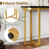 Close-up of the 42-inch modern faux marble entryway table's stable golden metal frame with non-slip foot pads for.