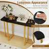 Modern 42-inch faux marble entryway table with a golden metal frame, featuring a stylish design and easy-to-clean.
