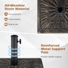 42 lbs weighted patio umbrella base in antiqued bronze with reinforced metal support pole for outdoor stability.