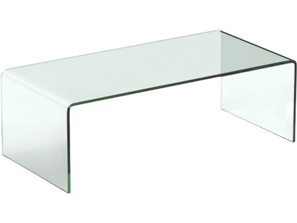 Clear tempered glass coffee table with rounded edges, 42 x 19.7 inches, ideal for a clean and elegant living room.