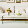Clear tempered glass coffee table with rounded edges, 42 x 19.7 inches, perfect for living room decor.