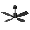 42-inch black ceiling fan with light and remote, featuring 6 speeds and 3CCT LED for versatile indoor comfort.