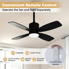 42-inch black ceiling fan with light, remote control, 6 speeds, and 3CCT LED, perfect for indoor or covered patio use.