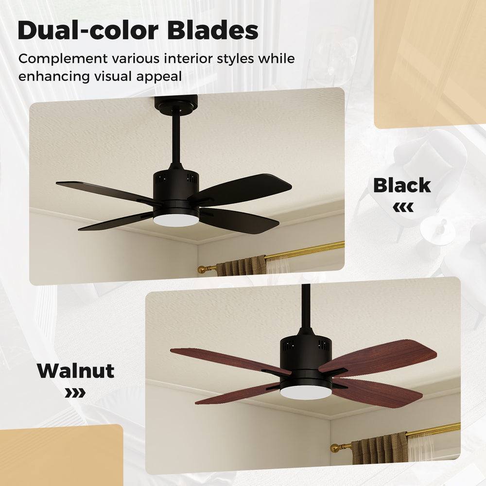 42-inch ceiling fan with black and walnut dual-color blades, remote control, and 3CCT LED light for versatile indoor.
