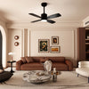 42-inch black ceiling fan with light and remote, featuring 6 speeds and 3CCT LED, ideal for indoor spaces.