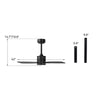 42-inch black ceiling fan with light, showcasing dimensions and included downrods for versatile ceiling height.