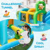 Challenging tunnel of the inflatable water slide with fun obstacles and cool spray features for outdoor play.