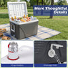 Portable 43.3 Quart hard cooler in black with 4 cup holders and drainage hole, ideal for camping and picnics.