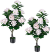 Artificial hydrangea tree set featuring 11 pink flowers and dense foliage, perfect for patios or living rooms.