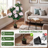 43.5" artificial hydrangea tree with pink flowers in a cement-filled pot, ideal for living rooms or patios.