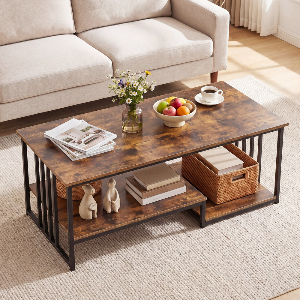 43.5" Coffee Table 2-Tier with Open Storage Shelf-RusticBrown - Gallery View 1 of 11