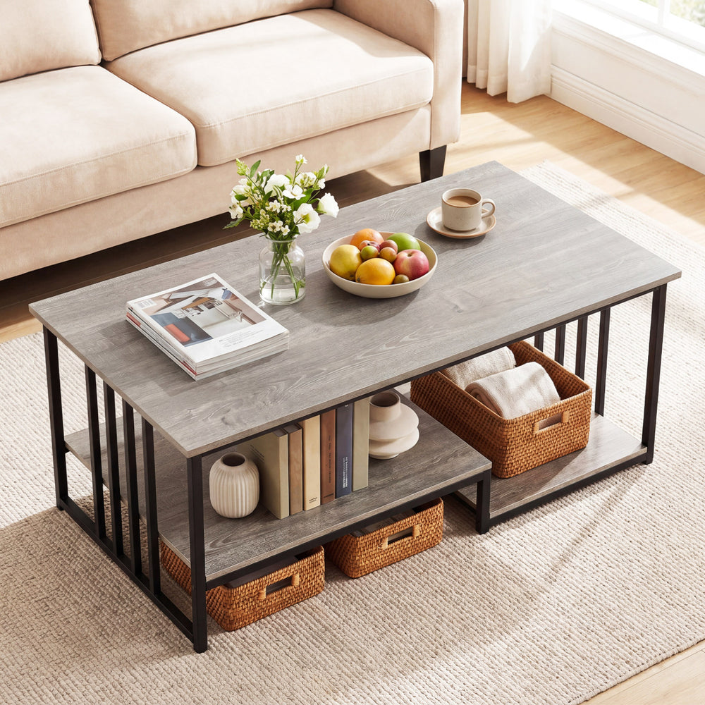 43.5" Coffee Table 2-Tier with Open Storage Shelf-Oak - Gallery View 1 of 11