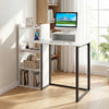 Computer desk with ergonomic monitor stand, charging station, and open shelves for storage, perfect for home or office.