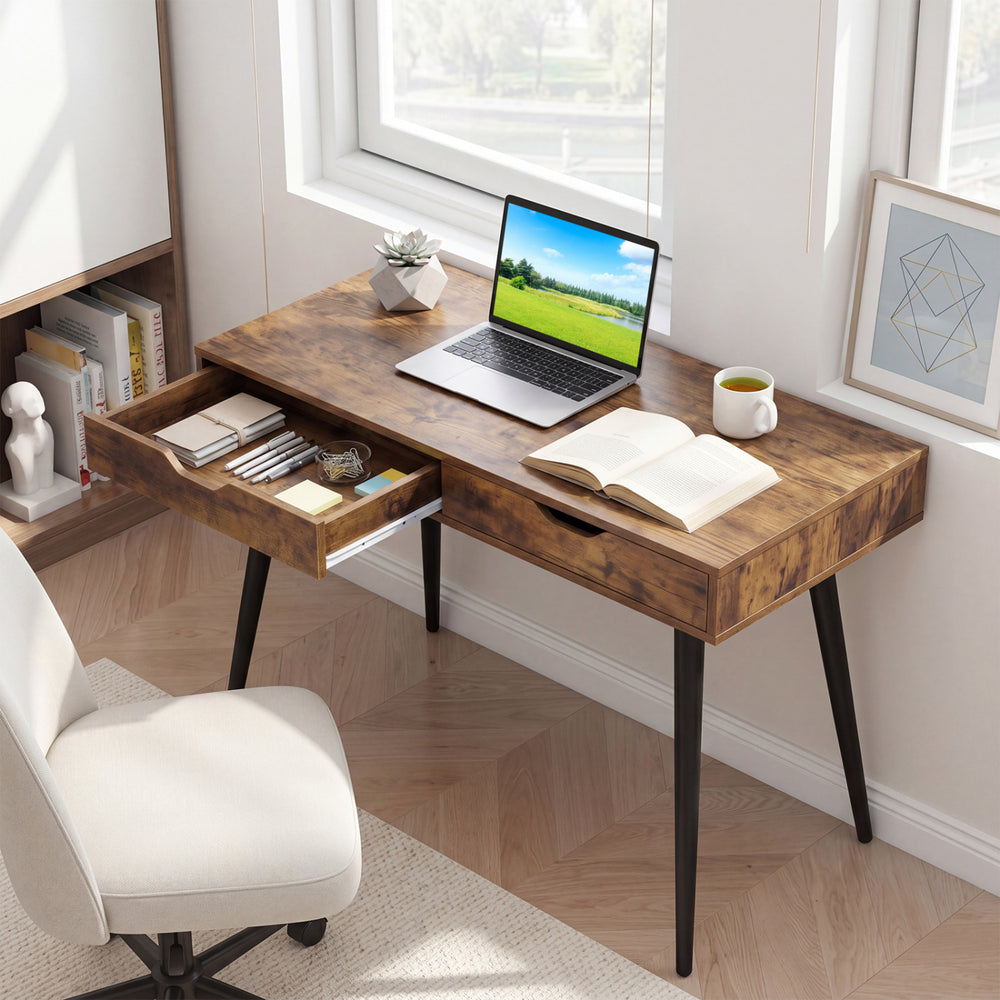 43.5 Inch Computer Desk with 2 Drawers for Small Spaces-Walnut - Gallery View 1 of 10
