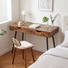 Walnut 43.5-inch computer desk with 2 drawers, showcasing a spacious tabletop and sturdy rubber wood legs for small.