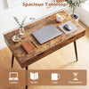 Spacious walnut computer desk with 2 drawers, accommodating a laptop and essentials, ideal for small spaces.