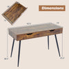 Dimensions of the 43.5-inch walnut computer desk with two drawers, featuring solid rubber wood legs and minimalist.