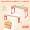 Folding kids picnic table and bench set in red, 43.5" wood top, sturdy metal frame, ideal for indoor and outdoor use.