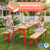 Kids picnic table and bench set with red metal frame and wooden top, perfect for outdoor play and easy storage.