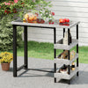 Outdoor bar table with tempered glass top, anti-fading rattan, and 3 storage shelves for backyard or poolside use.