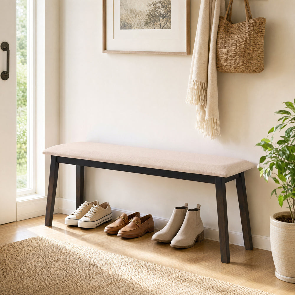 43.5 Inch Upholstered Entryway Bench with Rubber Wood Frame-Beige - Gallery View 1 of 9
