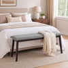 Upholstered 43.5-inch entryway bench in gray with rubber wood frame, ideal for bedrooms or dining rooms.