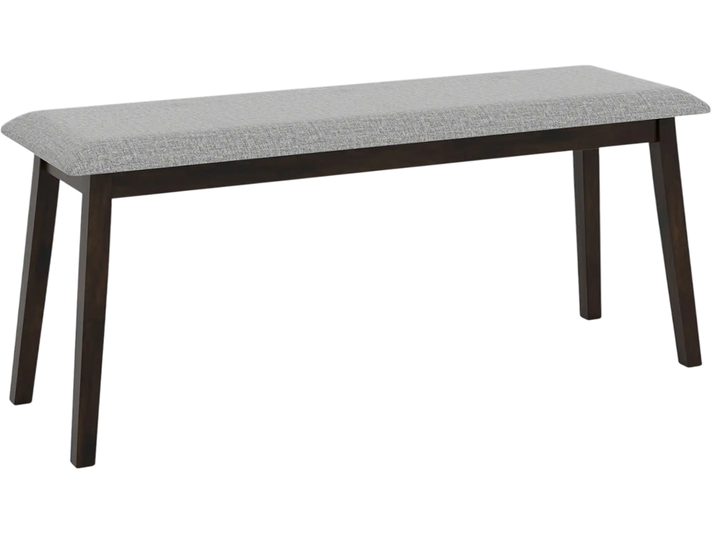 Upholstered entryway bench with a gray faux linen top and solid rubber wood frame, perfect for versatile home use.
