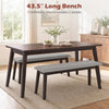 Gray upholstered 43.5" long entryway bench with a solid rubber wood frame, ideal for entryways and dining rooms.