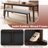 Upholstered 43.5-inch entryway bench with a solid rubber wood frame and gray faux linen fabric for versatile use.