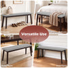 Upholstered 43.5-inch gray entryway bench with rubber wood frame, ideal for versatile use in entryways, bedrooms, or dining rooms.