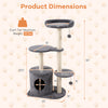 43" gray cat tree with plush perches, sisal scratching posts, and two platforms for indoor cats' exploration.