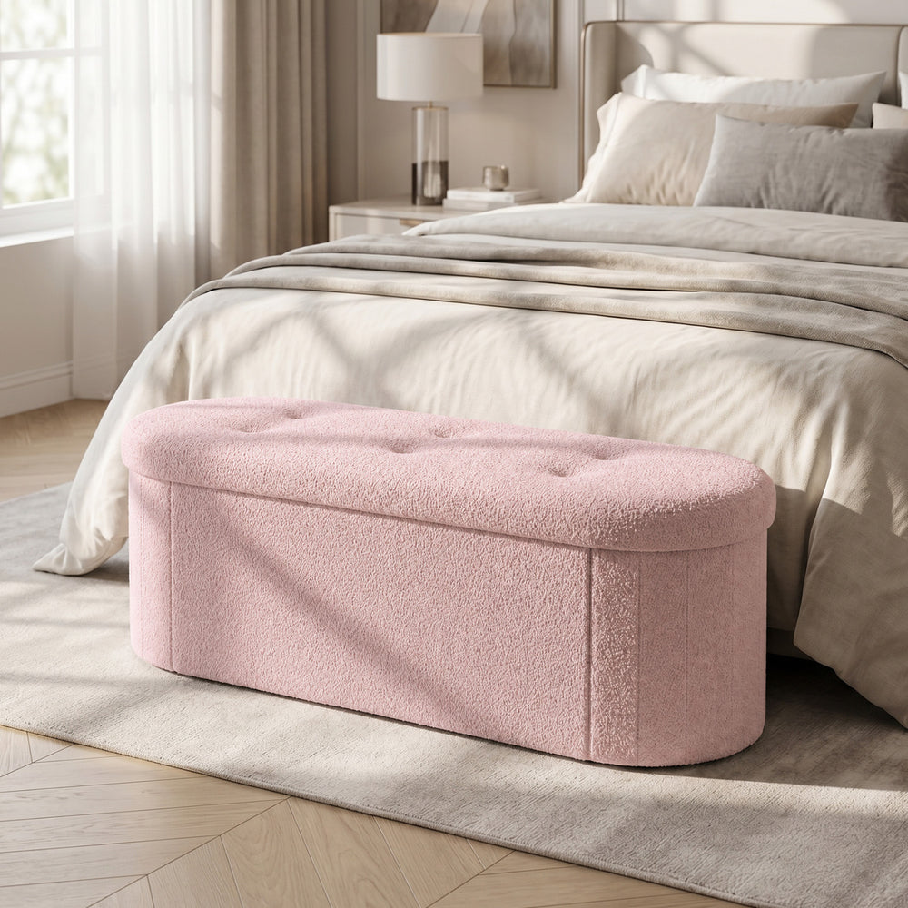 43" Folding Teddy Storage Ottoman Bench with Dividers for Living Room and Bedroom-Pink - Gallery View 1 of 10