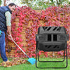 Dual-chamber 43-gallon composting tumbler bin made of durable iron and PP, ideal for efficient garden composting.