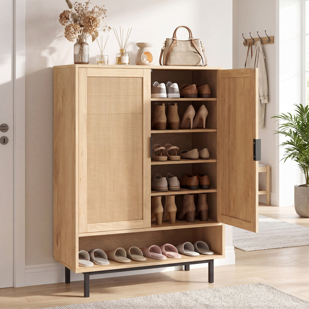 43 Inch 6-Tier Tall Shoe Cabinet with Double Doors-Natural - Gallery View 1 of 11
