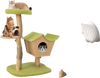 Wooden cat tree with padded top perch in green, featuring a cozy condo and scratching posts for playful cats.