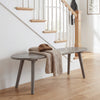 Gray 43-inch farmhouse dining bench featuring a smooth MDF surface and rubber wood legs, perfect for practical seating.