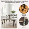 Rustic 43-inch solid wood dining bench with gray finish and rubber wood legs, perfect for entryways or small spaces.