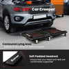 Foldable 43" mechanic creeper with padded headrest, tool trays, and sturdy metal structure for optimal support.