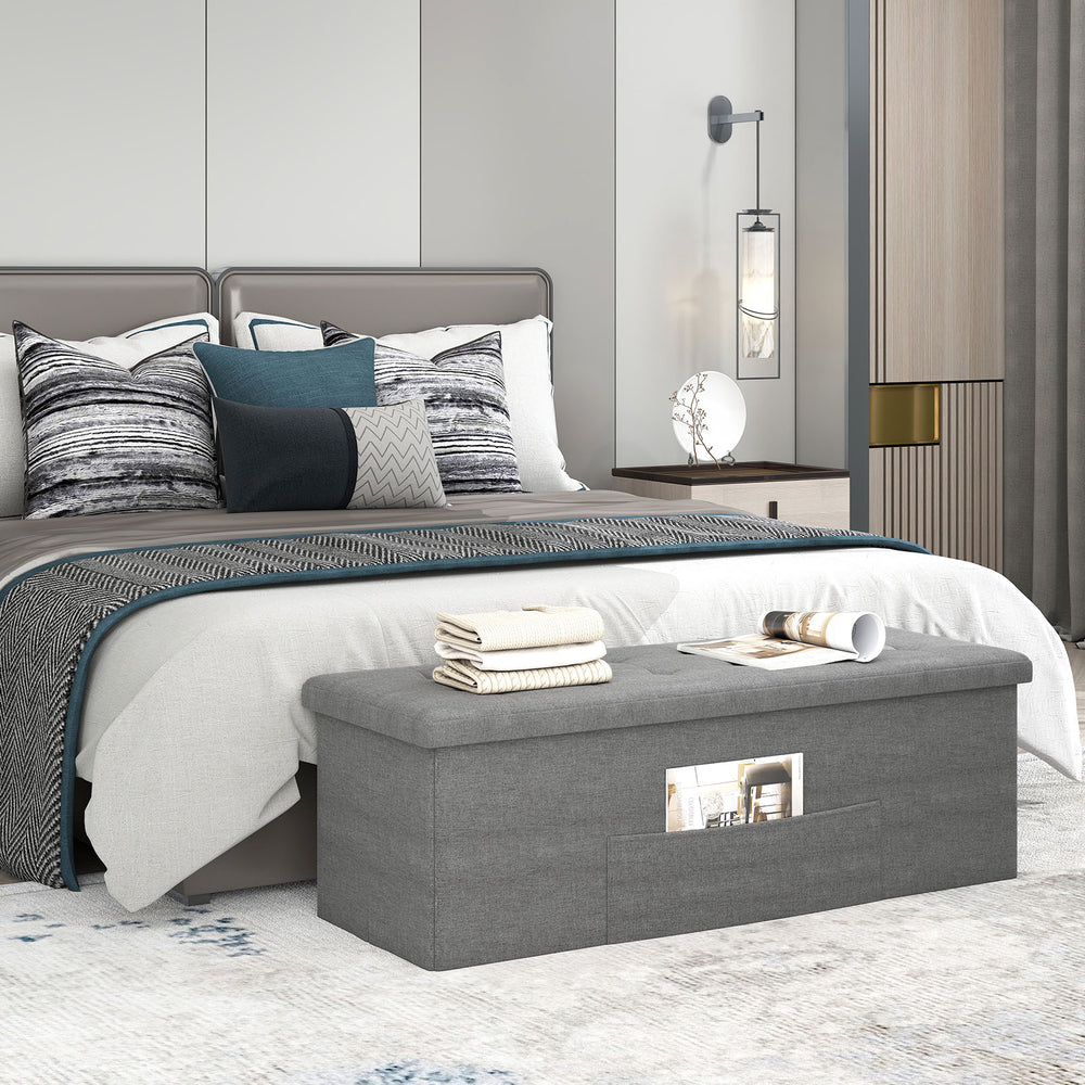 43 Inches Folding Storage Ottoman Bench Linen End of Bed Bench with Padded Seat-Dark Gray - Gallery View 1 of 9