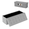 Light gray folding storage ottoman bench with padded seat, 38-gallon capacity, ideal for bedroom or living room.