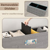 Light gray 43-inch folding storage ottoman bench with removable divider, ideal for classified storage and versatile use.
