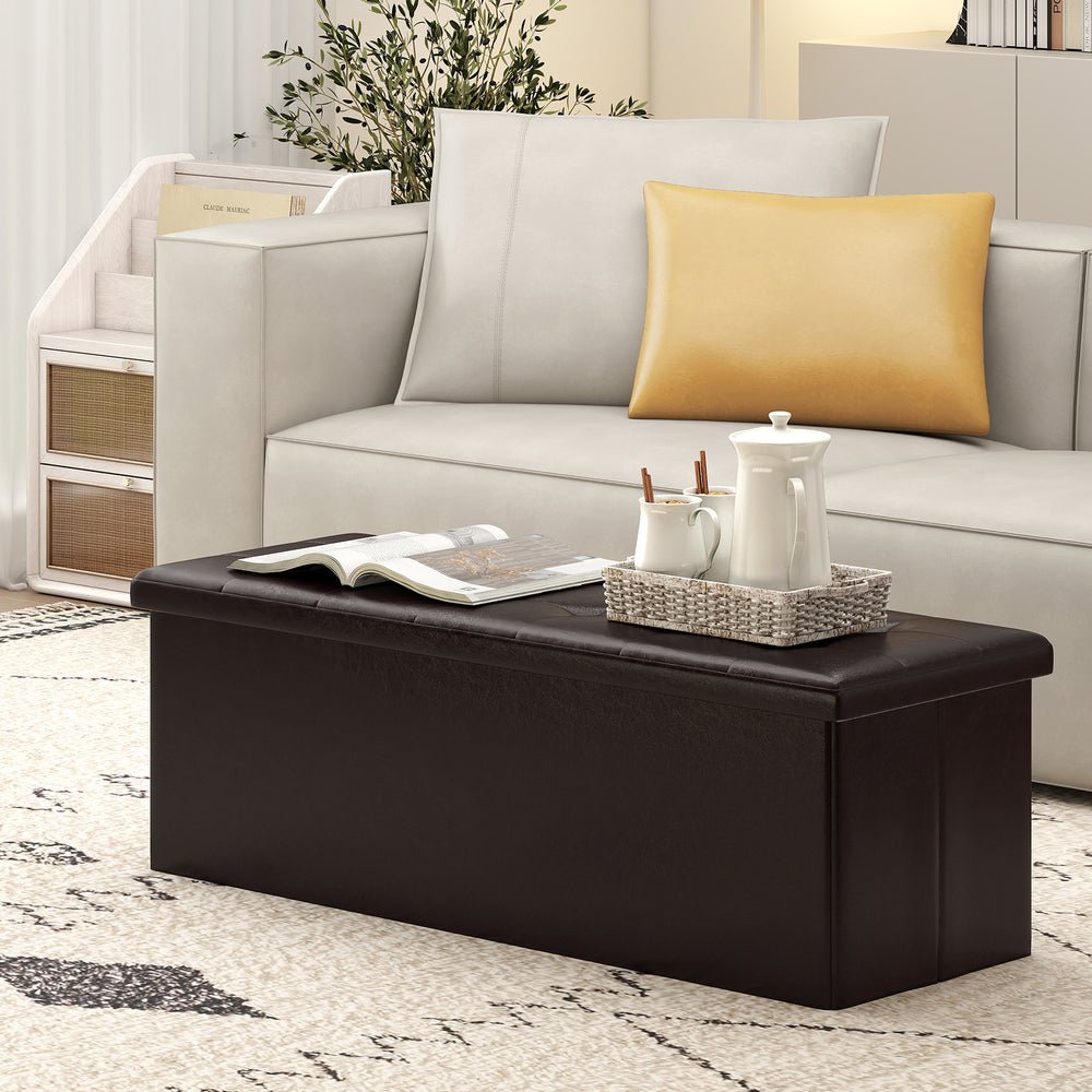 43 Inches Folding Storage Ottoman Bench Foot Rest Stool End of Bed Bench-Brown - Gallery View 1 of 10